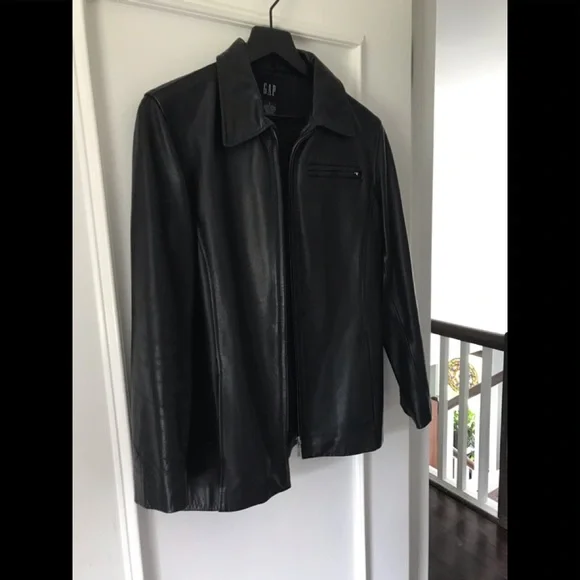 GAP Vintage 90's Essential Leather Zipper Jacket Collard Long Sleeve